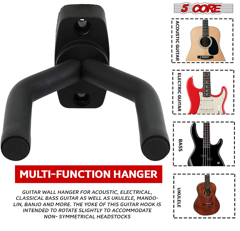 5 CORE Guitar Hangers Hook Adjustable Instrument Display Holder Wall Mount