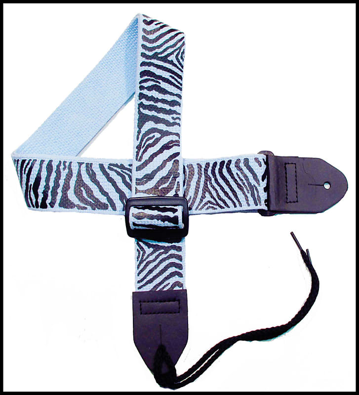 Legacystraps  Zebra  2" Cotton Guitar Strap with Black Zebra Stripes on a Powder Blue Strap image 1