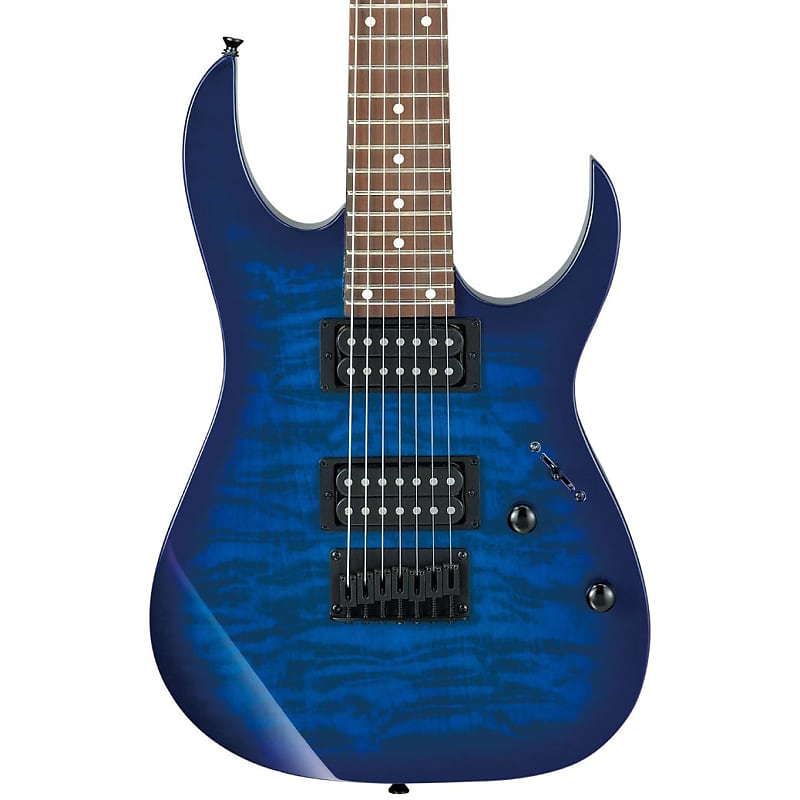 Ibanez GRG7221QATBB RG 7 String Electric Guitar in Transparent Blue Burst image 1