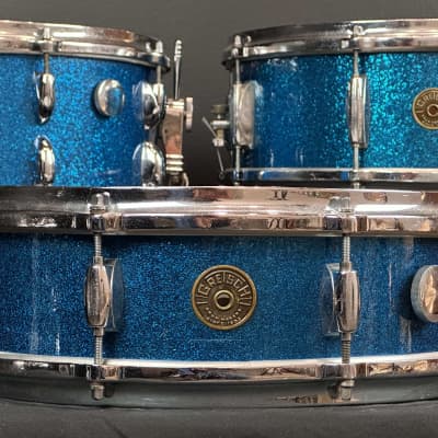Gretsch Round Badge Blue Sparkle snare drum trio 4x14, 5.5x14, 6.5x14 image 2