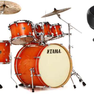 Tama Superstar Classic CL72S 7-piece Shell Pack with Snare Drum - Tangerine Lacquer Burst  Bundle with Roc-N-Soc Nitro Gas Drum Throne - Black image 1