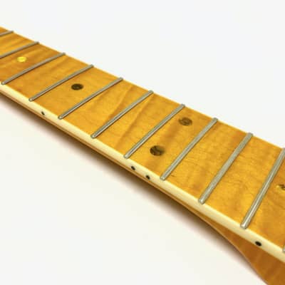 Tele-Style Neck, Beautiful Vintage Amber Tiger Flame Maple w/ Flame Maple Fingerboard, Cream Binding image 13