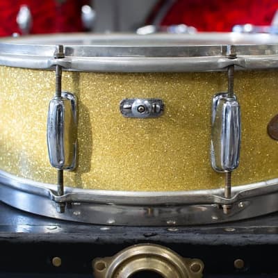 1950s Slingerland 5x14 Sparkling Gold Pearl Super Gene Krupa Snare Drum image 8