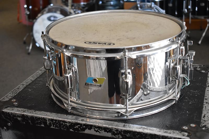Vintage Ludwig Blue and Olive 1980s Chrome Over Wood 6.5x14 image 1