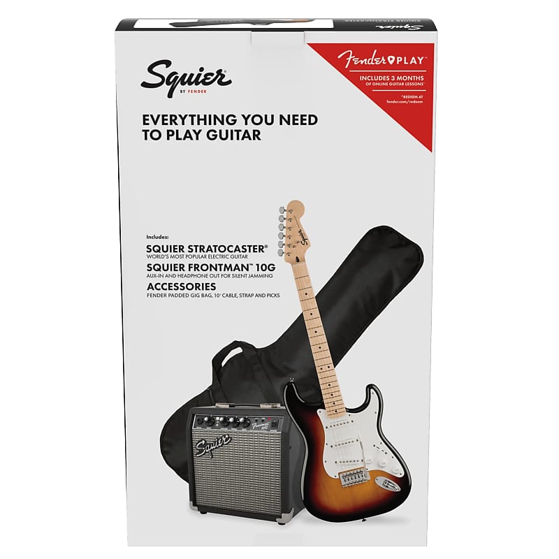 Squier Stratocaster Starter Pack with Maple Fretboard and Frontman 10G Combo Amp 3-Color Sunburst image 1