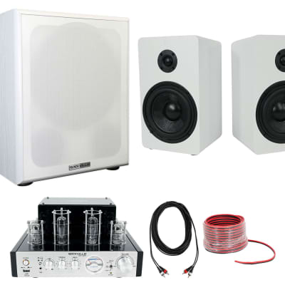 Rockville BluTube Amplifier Home Receiver+5.25" White Bookshelf Speakers+12" Sub image 1