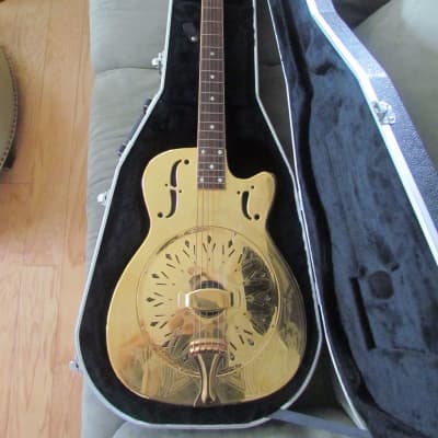 Regal Egyptian Resonator model RC-40CE cutaway 2006 - Triple 24K gold-plated bell brass body and hand engraved motif for sale