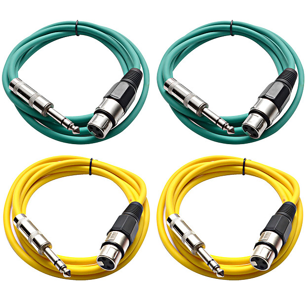 Seismic Audio SATRXL-F6-2GREEN2YELLOW 1/4" TRS Male to XLR Female Patch Cables - 6' (4-Pack) image 1