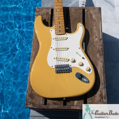 1994 Fender 40th Anniversary '54 Stratocaster Reissue - ST54-70AS Premium Ash Body / Foto Flame Neck - Made in Japan - American Blonde Finish image 5
