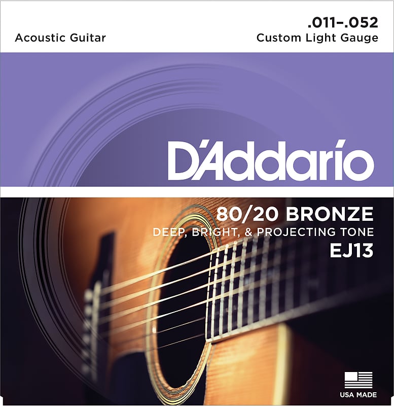 D'Addario EJ13 80/20 Bronze Acoustic Guitar Strings, Custom Light, 11-52 image 1