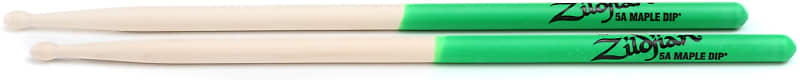 Zildjian Maple Dip Series Drumsticks - 5A - Wood Tip - Green (5-pack) Bundle image 1