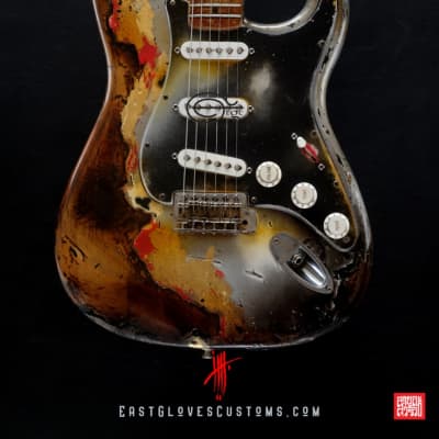 Fender Stratocaster Metallic Silver Gray/Gold Leaf Heavy Aged Relic by East Gloves Customs image 10