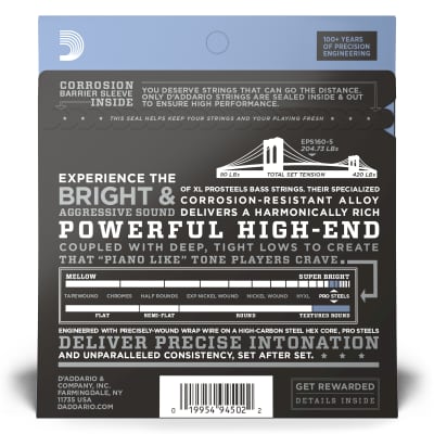 D'Addario EPS165-5 ProSteels 5-String Custom Light Long Scale Electric Bass Strings (45-135) image 4
