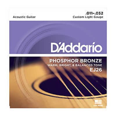 D'Addario EJ26 Phosphor Bronze Acoustic Guitar Strings Custom Light Gauge 11-52 image 1