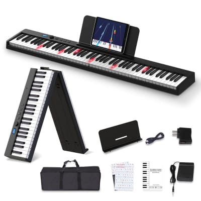 Folding Piano Keyboard, 88 Keys Full Size Semi-Weighted Foldable Piano, Portable Electric Keyboard Piano With Light Up Key, Sustain Pedal, Piano Stickers, Sheet Music Stand And Piano Bag, Black image 1