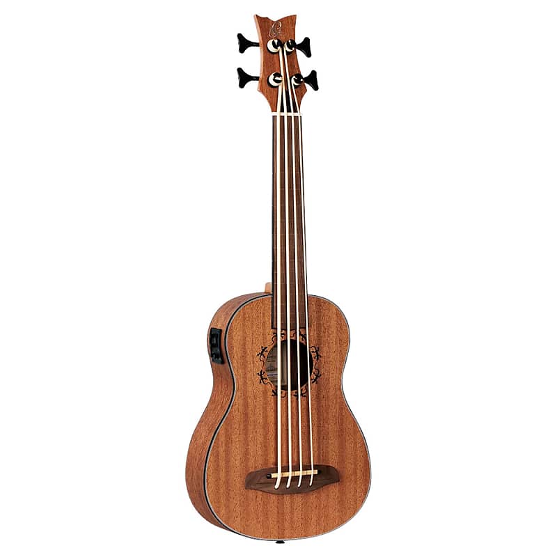Ortega LIZZY-BSFL-GB Lizard Series Short Scale Uke Bass Natural Fretless Electro-Acoustic Bass Uke with Gig Bag image 1