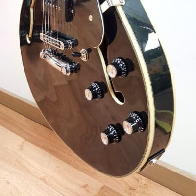 Prestige Custom Shop Musician Pro DC semi hollow electric guitar, Trans Black finish image 6
