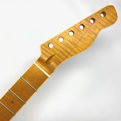 Tele-Style Neck, Beautiful Vintage Amber Tiger Flame Maple w/ Flame Maple Fingerboard, Cream Binding image 4