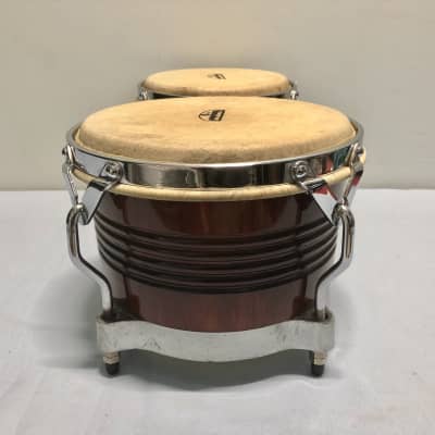 LP Latin Percussion Matador Bongos, Hand Crafted, Dark Wood stain. Includes tuning wrench image 3
