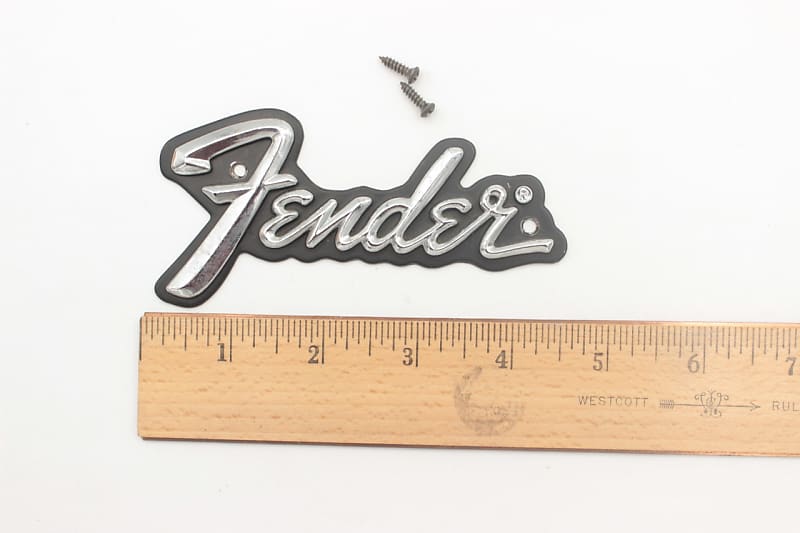 Fender Vintage 4.5" Guitar Amp Metal Logo Badge w/ Screws Reverb