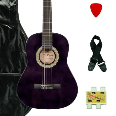 De Rosa DKF36-PL Kids Classical Guitar Outfit  Purple w/Gig Bag, Strings, Pick, Pitch Pipe & Strap for sale