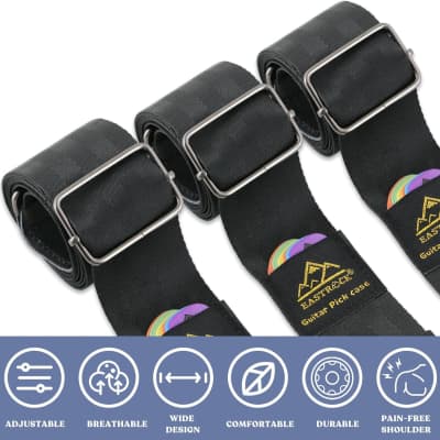 Guitar Strap 17 Set, Adjustable Nylon Straps with Picks Holders, 2 Strap Buttons, 2 Rubber Strap Locks, Belt Buckle, Headstock Tie and 10 Picks for Acoustic/Electric Guitar/Bass(black set) image 3