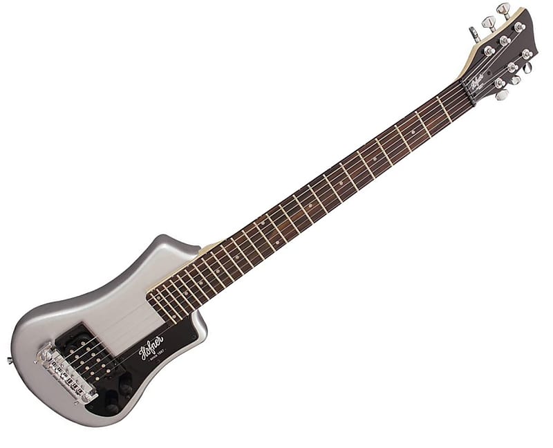 Hofner Shorty Electric Travel Guitar w/Gig Bag - Silver Sparkle - Used image 1
