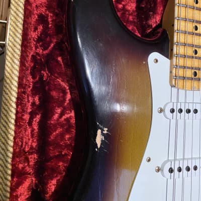 Fender 1955 Strat Custom Shop REL 2021 - Rare Faded Swamp Burst.  7lbs 10oz Chicago Special Alnico 5 Pickups All Original with Tweed Case!  One Hot Beast! image 5