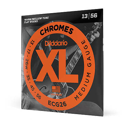 D'Addario ECG26 Chromes Flat Wound Medium Electric Guitar Strings, 13-56 Chrome image 1