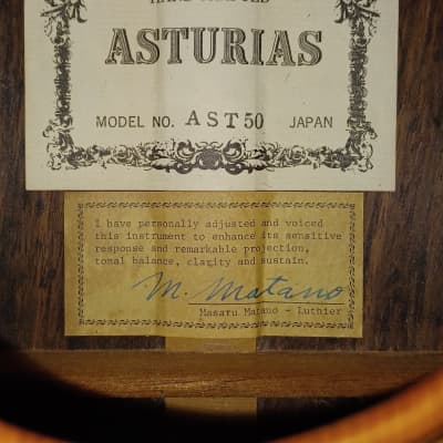Asturias AST-50 Handmade Classical Guitar Signed by Masaru Matano 1979 image 12