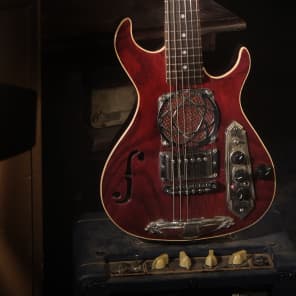 Postal Handmade Traveler Guitar Built-In  Amp  Antique Red full sized 24 scale neck Video image 3