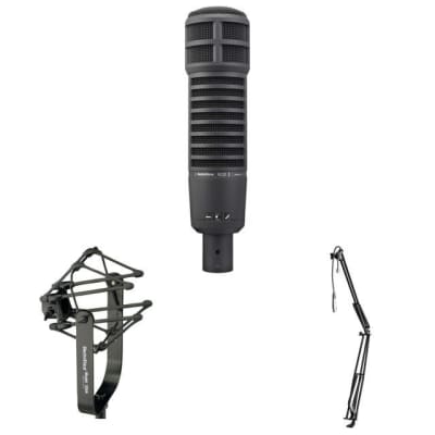Electro-Voice RE20 Broadcast Announcer Microphone with Variable-D (Black) with Electro-Voice 309A Suspension Shock Mount for RE20, RE27N/D, Black and On-Stage Stands MBS5000 Broadcast/Webcast Boom Arm