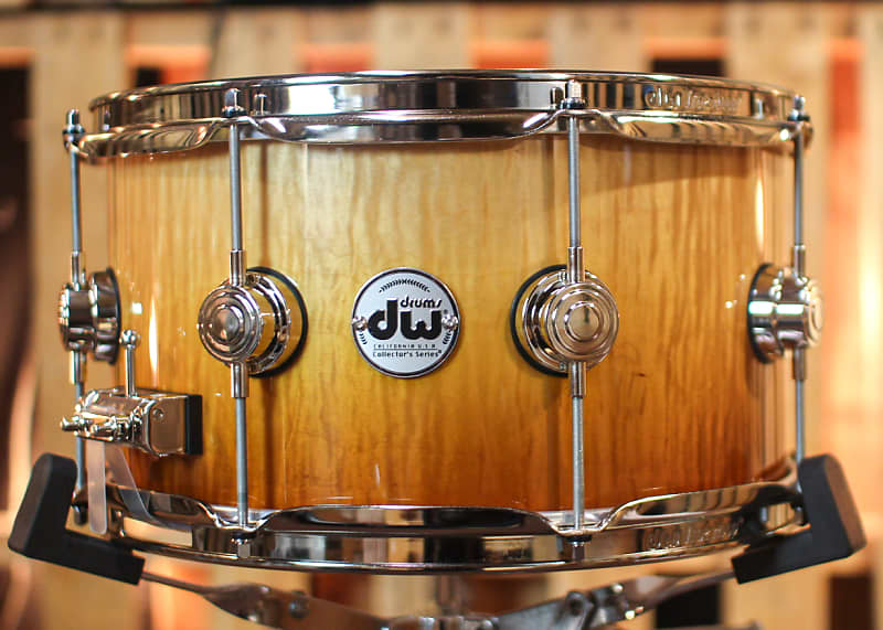 DW 7x13 Collector's Maple VLT Burnt Toast Fade over Curly Maple Snare Drum  - SO#1291851