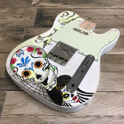 FRANCHIN Mars guitar body White Ink Handmade Mexican Calavera Skull Drawing Relic Aged Alder T-type Made in Italy - Stock piece #11791221 for sale