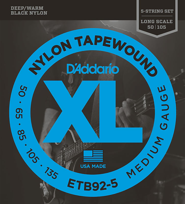 D'Addario ETB92-5 5-String Tapewound Bass  Strings, Medium, 50-135, Long Scale image 1