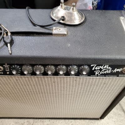 Vintage 1965 Fender Twin Reverb 2-Channel 85-Watt 2x12" JBL D120s Guitar Combo Black Panel with original paperwork and original (and newer) vibrato and spring reverb footswitch image 4