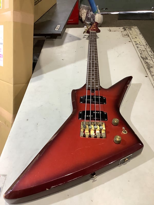 Aria Pro II ZZB Custom Explorer bass guitar 1980s Red Burst Reverb