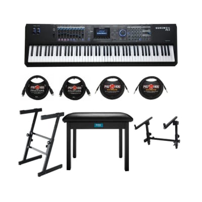Kurzweil PC4 88-Key Performance Controller and Synthesizer Workstation with FlashPlay Technology Bundle with Keyboard Stands, Headphones, 2 x  TRS and MIDI Cables, and Piano Bench (8 Items)