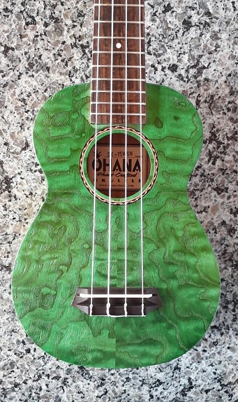 Ohana Model SK-15W GN Green Soprano Size All Willow Wood Ukulele -FREE Gig  Bag