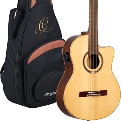 Ortega Guitars 6 String Performer Series Solid Top Slim Neck Acoustic-Electric Nylon Classical Guitar w/Bag, Right (RCE138SN) image 1