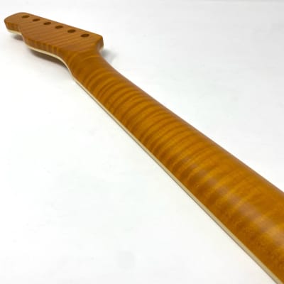 Tele-Style Neck, Beautiful Vintage Amber Tiger Flame Maple w/ Flame Maple Fingerboard, Cream Binding image 15