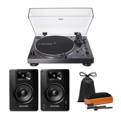 Audio Technica AT-LP3XBT Automatic Wireless Belt-Drive Turntable (Black)  Bundle with M-Audio BX3BT 3.5-Inch 120W Bluetooth Studio Monitors and  Cleaning Kit (3 items)