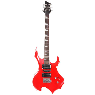 Glarry Flame Shaped Electric Guitar with 20W Electric Guitar Sound HSH Pickup Novice Guita - Red image 2