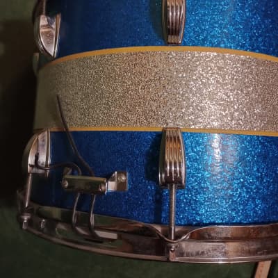 Ludwig 14"(Diameter)x10"(depth) Marching Snare Drum 1970's - Blue and Silver Sparkle image 3
