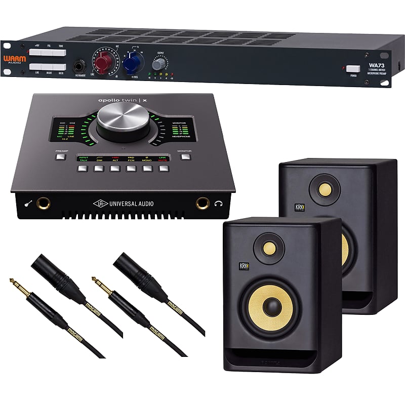 Warm Audio WA73 Single-Channel Microphone Preamp, Universal Audio Apollo X Duo HE, (2) KRK RP5G4 Monitor, (2) Mogami XLR to 1/4 Bundle image 1