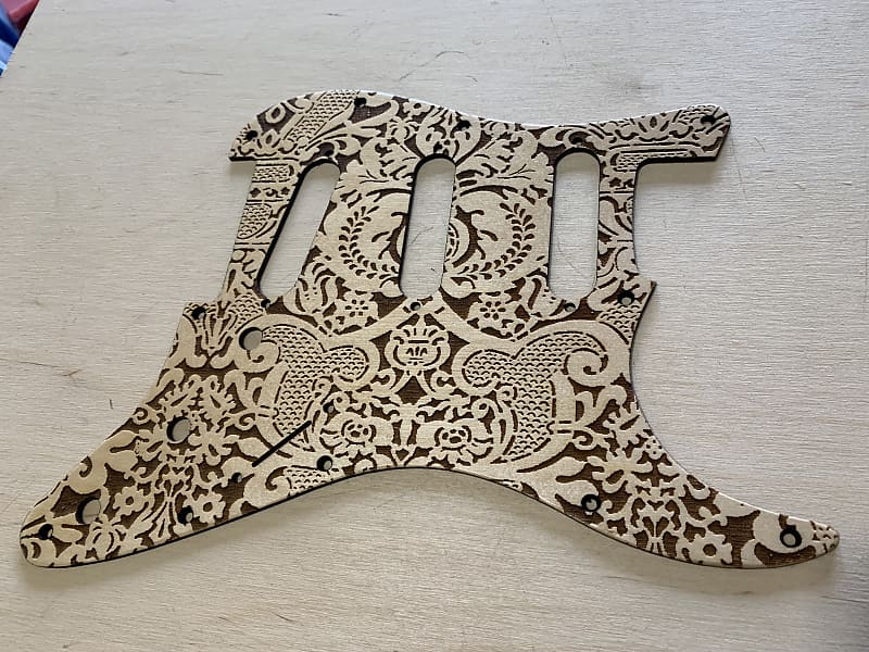 US made 1910s stencil laser engraved and satin lacquered wood pickguard for Stratocaster image 1