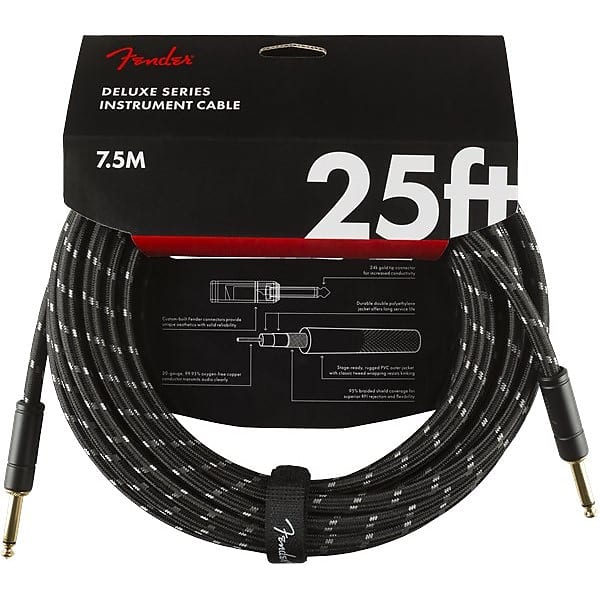 Fender Deluxe Instrument Cable, 7.6m/25ft, Black Tweed image 1