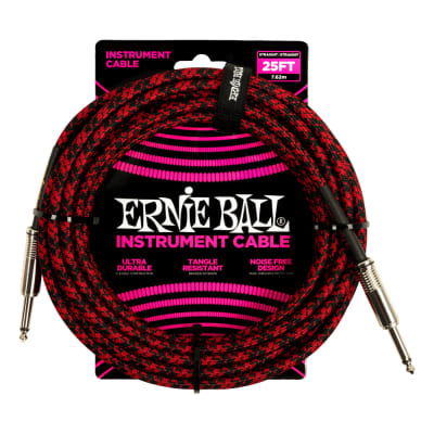 Ernie Ball Braided Instrument Cable Straight Straight 25ft - Red/Black for sale
