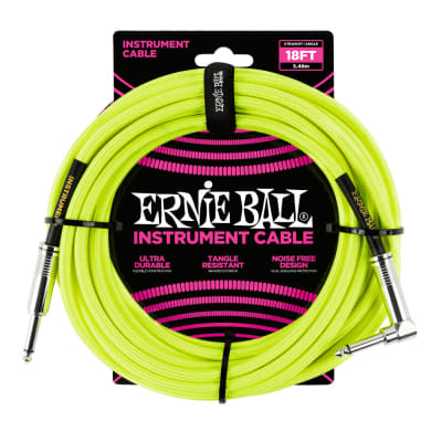 Ernie Ball 5.5 Meters Braided Straight / Angle Inst Cable, Neon Yellow for sale