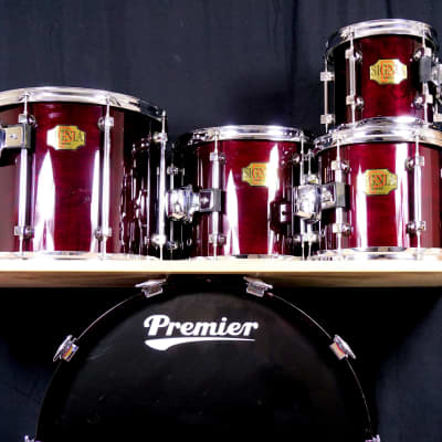 Premier Signia Cherrywood Drums - 5 piece - 4 toms, 1 kick - with 8" and 15" rare toms 90s  CLEAN! image 2